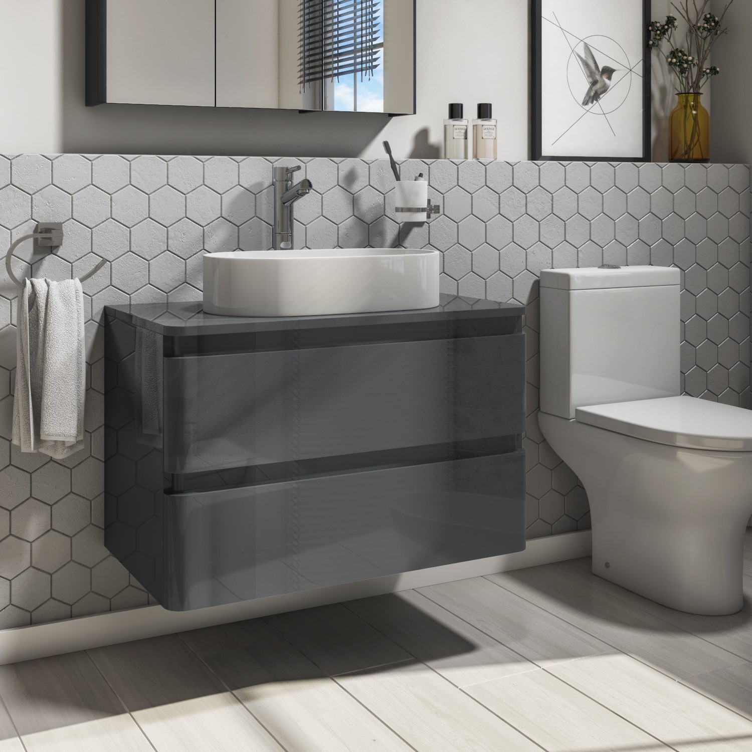 800mm Dark Grey Wall Hung Countertop Vanity Unit With Basin Portland Furniture123 800mm Dark Grey Wall Hung Countertop Vanity Unit With Basin Portland Furniture123