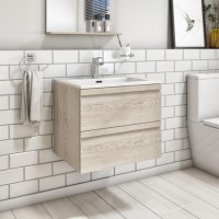 600mm Light Wood Effect Wall Hung Vanity Unit with Basin - Boston