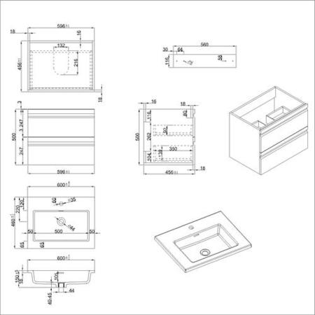 600mm Light Wood Effect Wall Hung Vanity Unit with Basin - Boston