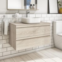 GRADE 1 - 900mm Light Oak Wall Hung Countertop Vanity Unit - Boston