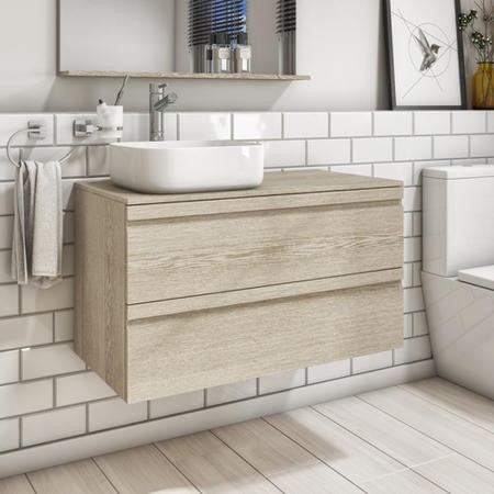 900mm Light Oak Wall Hung Countertop Vanity Unit with Basin - Boston ...