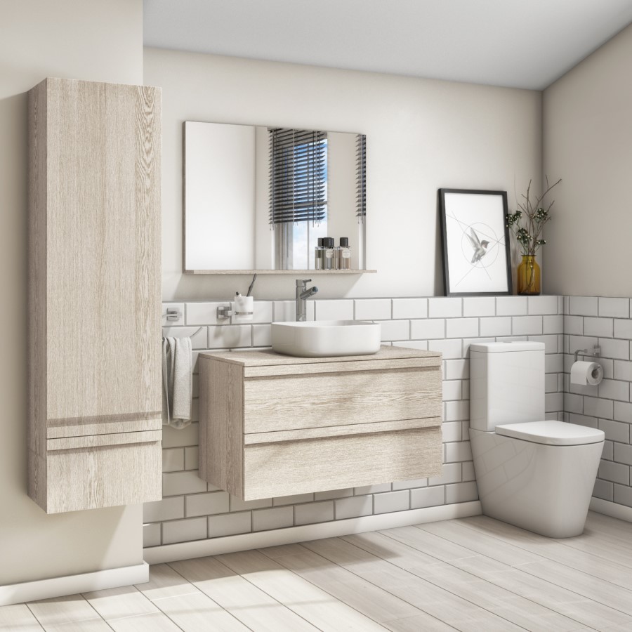 GRADE 1 - 900mm Light Oak Wall Hung Countertop Vanity Unit - Boston