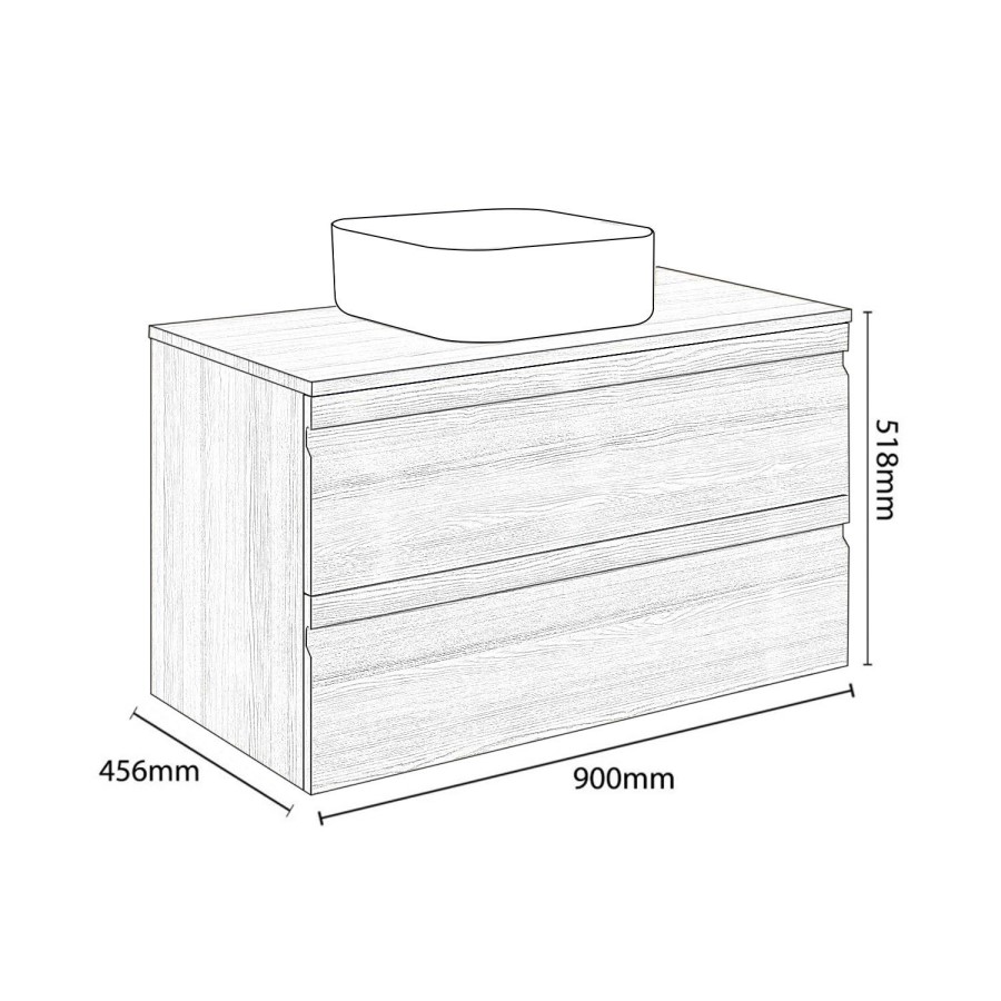 900mm Light Wood Effect Wall Hung Countertop Vanity Unit with Basin - Boston