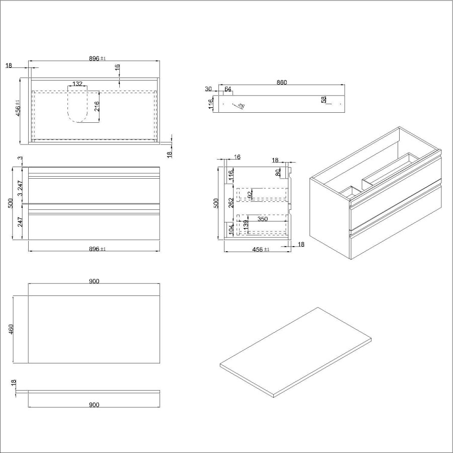 900mm Light Wood Effect Wall Hung Countertop Vanity Unit with Basin - Boston