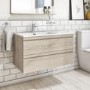 900mm Light Wood Effect Wall Hung Vanity Unit with Basin - Boston