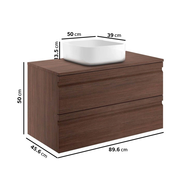 900mm Dark Wood Effect Wall Hung Countertop Vanity Unit with Basin - Boston