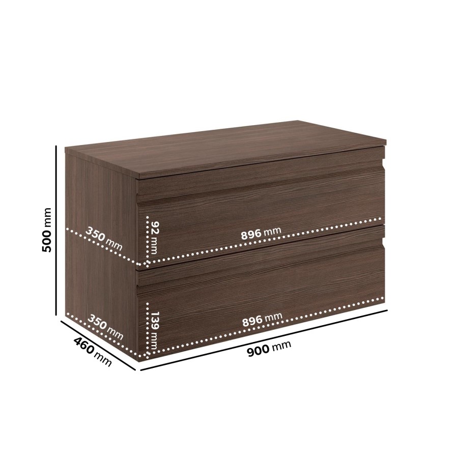 900mm Wall Hung 2 Drawer Vanity Unit Dark Oak - Boston