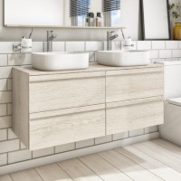 Grade A1 - 1200mm Light Wood Effect Wall Hung Countertop Double Vanity Unit with Basins - Boston