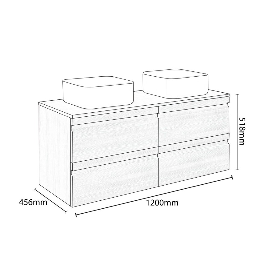 1200mm Light Wood Effect Wall Hung Countertop Double Vanity Unit with Basins - Boston