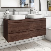 1200mm Dark Wood Effect Wall Hung Countertop Double Vanity Unit with Basins - Boston 1200mm Dark Wood Effect Wall Hung Countertop Double Vanity Unit with Basins - Boston
