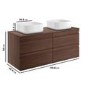 1200mm Dark Wood Effect Wall Hung Countertop Double Vanity Unit with Basins - Boston