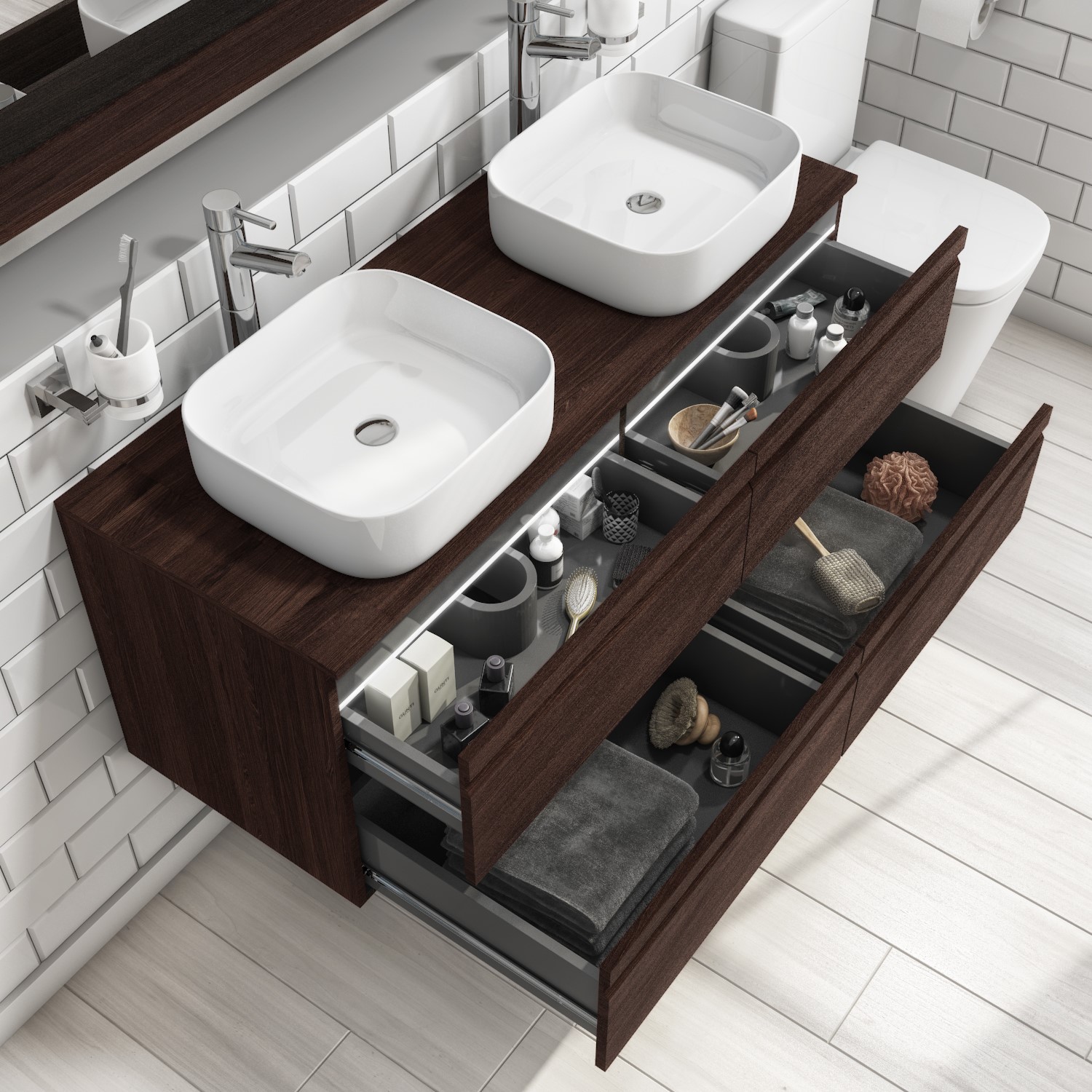 1200mm Wall Hung Vanity Unit Dark Oak - Boston - Furniture123