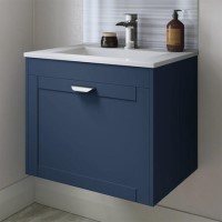 600mm Wall Hung Single Drawer Vanity Unit with Basin Indigo Blue - Nottingham