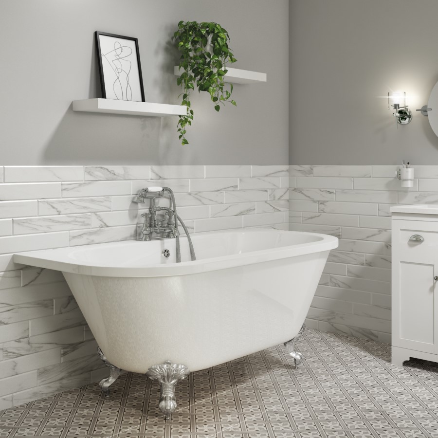 Traditional Back To Wall Bath with Chrome Feet - 1685 x 780mm