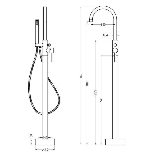 Grade A1 - Chrome Freestanding Bath Shower Mixer and Basin Tap Set - Arissa