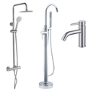 Chrome Mixer Shower with Freestanding Bath and Basin Tap Set - Arissa