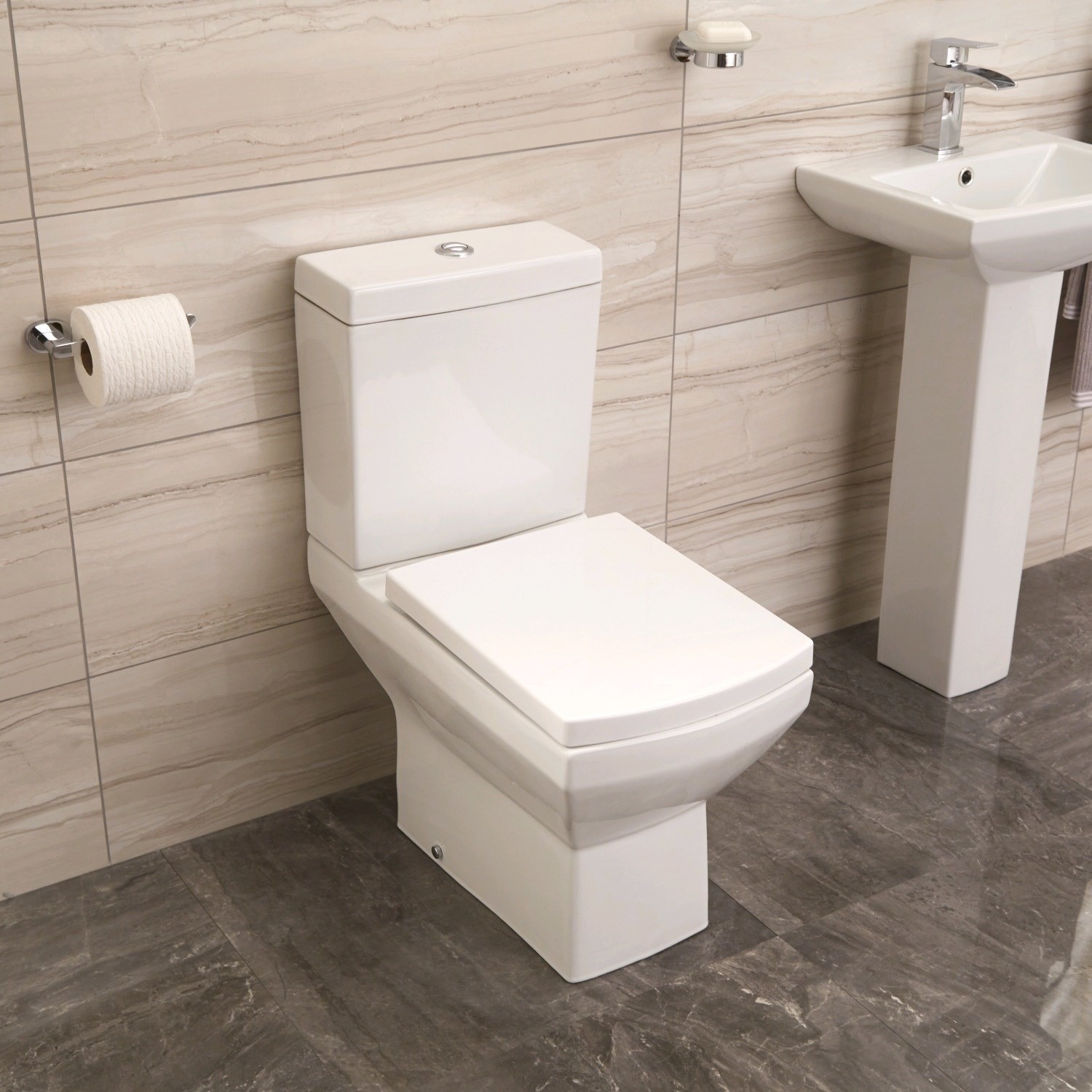 Grade A1 - Close Coupled Toilet with Soft Close Seat - Tabor - Furniture123