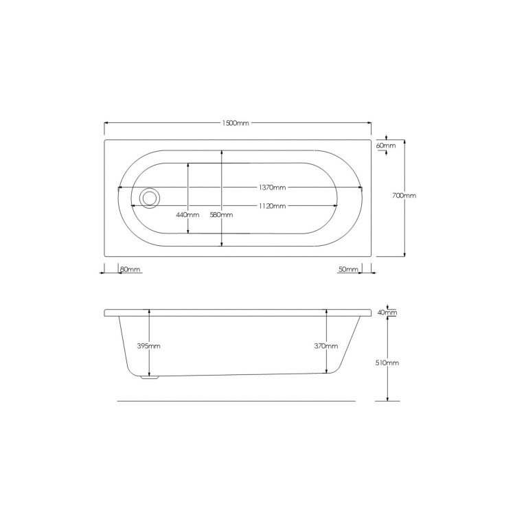 Single Ended Round Shower Bath with Front Panel & Right hand Black Grid Screen 1500 x 700 - Alton