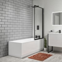 Single Ended Shower Bath with Front Panel & Black Framed Bath Screen 1500 x 700mm - Alton