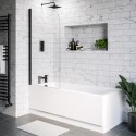 BUN/BeBa_24802/82265 Single Ended Shower Bath with Front Panel and Hinged Black Bath Screen 1500 x 700mm - Alton