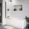 Single Ended Shower Bath with Front Panel &amp; Black Bath Screen with Towel Rail 1600 x 700mm - Alton