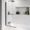 Single Ended Shower Bath with Front Panel &amp; Black Bath Screen with Towel Rail 1600 x 700mm - Alton