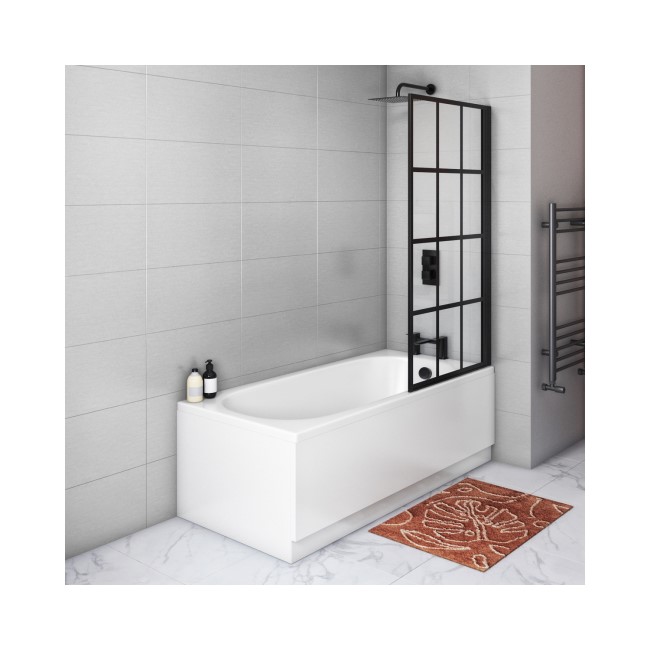 1600 x 700 Alton Single Ended Round Bath with Front Panel & Black Grid Screen - Right Hand