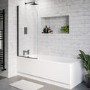 Single Ended Shower Bath with Front Panel and Hinged Black Bath Screen 1600 x 700mm - Alton
