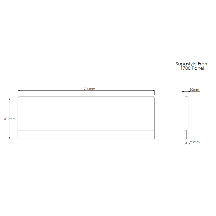 Single Ended Shower Bath with Front Panel & Black Bath Screen with Towel Rail 1700 x 700mm - Alton