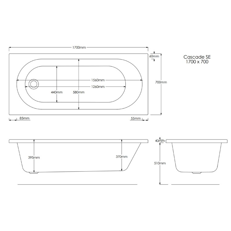 Single Ended Shower Bath with Front Panel & Chrome Bath Screen 1700 x 700mm - Alton