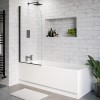 Single Ended Shower Bath with Front Panel and Hinged Black Bath Screen 1700 x 700mm - Alton