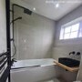 Single Ended Round Bath 1700 x 750mm with Front Panel and 1450mm Hinged Black Bath Screen - Alton