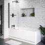 Single Ended Shower Bath with Front Panel & Black Bath Screen with Towel Rail 1800 x 700mm - Alton