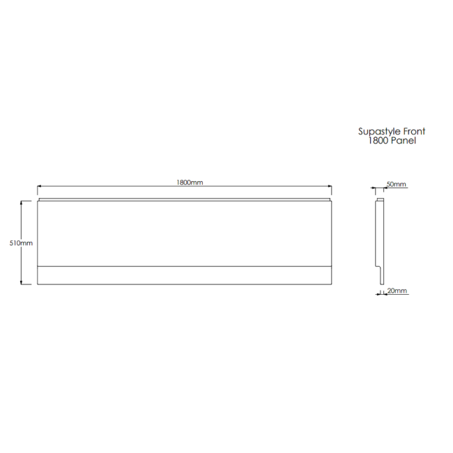 Single Ended Shower Bath with Front Panel & Black Bath Screen with Towel Rail 1800 x 700mm - Alton