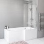 Freestanding Single Ended Left Hand Corner Shower Bath with Chrome Bath Screen with Fixed Panel &  Towel Rail 1650 x 800mm - Amaro