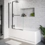 Single Ended Shower Bath with Front Panel & Hinged Black Bath Screen with Towel Rail 1800 x 700mm - Alton