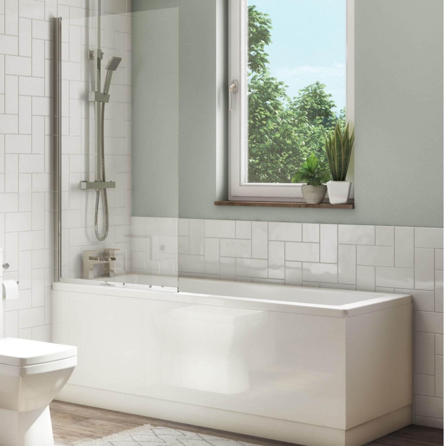Rutland Single Ended Square Bath with Square Top Bath Screen - L1500 x ...