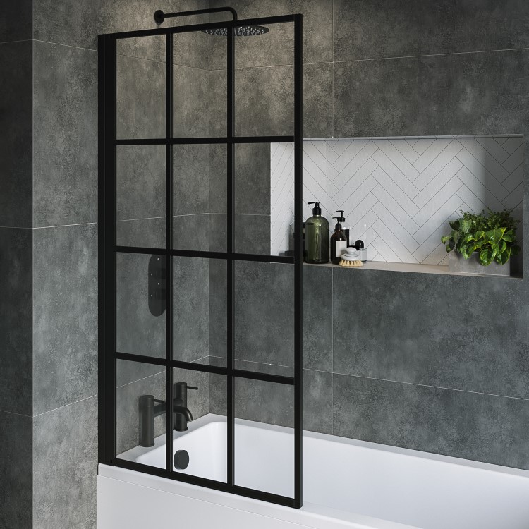 Rutland Single Ended Square Bath with Front Panel & Black Grid Screen - Left Hand 1500 x 700