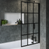 Rutland Single Ended Square Bath with Front Panel &amp; Black Grid Screen - Right Hand 1500 x 700