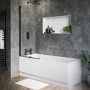 Single Ended Shower Bath with Front Panel & Black Bath Screen 1500 x 700mm - Rutland