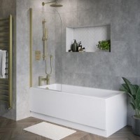 Single Ended Shower Bath with Front Panel & Brushed Brass Screen 1500 x 700mm - Rutland