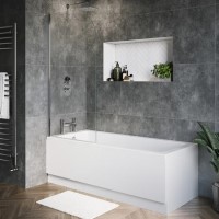 Single Ended Shower Bath with Front Panel & Hinged Chrome Bath Screen 1500 x 700mm - Rutland