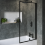 Single Ended Shower Bath with Front Panel & Black Framed Bath Screen 1600 x 700mm - Rutland