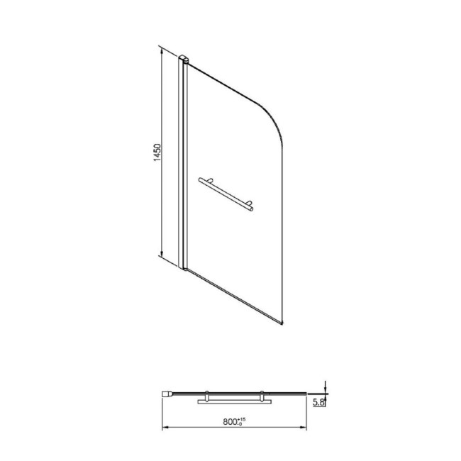 Single Ended Shower Bath with Front Panel & Black Bath Screen with Towel Rail 1600 x 700mm - Rutland