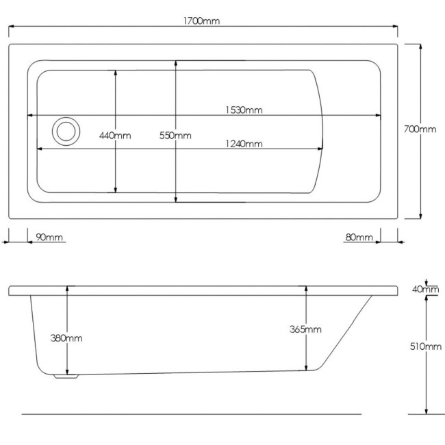 Single Ended Shower Bath with Front Panel & Chrome Bath Screen with Towel Rail 1700 x 700mm - Rutland