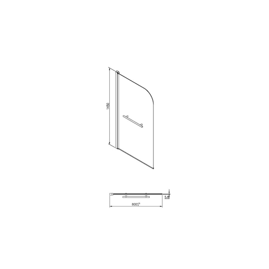1800 x 800 Rutland Single Ended Round Bath with Hinged 1450mm 6mm Chrome Bath Screen with Towel Rail and Front Panel