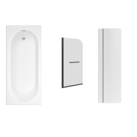 1800 x 800 Rutland Single Ended Round Bath with Hinged 1450mm 6mm Matt Black Bath Screen with Towel Rail and Front Panel