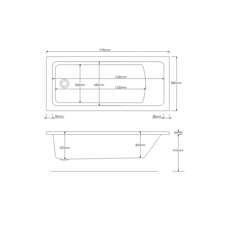 1800 x 800 Rutland Single Ended Round Bath with Hinged 1450mm 6mm Matt Black Bath Screen with Towel Rail and Front Panel