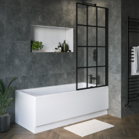 Rutland Single Ended Square Bath with Front Panel & Black Grid Screen - Right Hand  1800 x 800