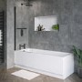 Single Ended Shower Bath with Front Panel & Black Bath Screen with Towel Rail 1800 x 800mm - Rutland